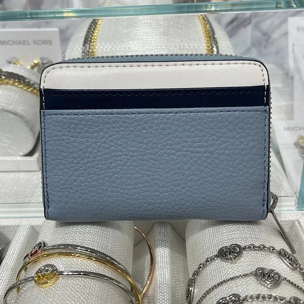 Michael Kors Jet Set Travel Medium Zip Around Color-Block Wallet Pale Blue Mult